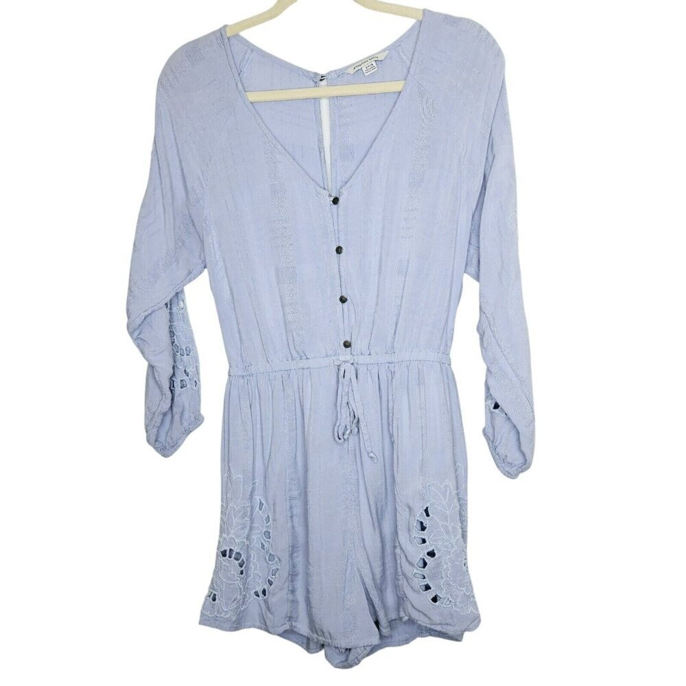 American Eagle Outfitters Womens Long Sleeve Light Blue Romper Size S Viscose Fa